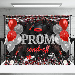 Lofaris Black Red Silver Glitter Balloon Prom Send Off Backdrop