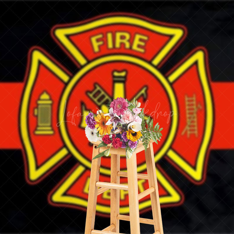 Lofaris Black Red Yellow Fire Station Logo Backdrop For Party
