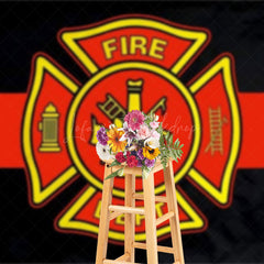 Lofaris Black Red Yellow Fire Station Logo Backdrop For Party