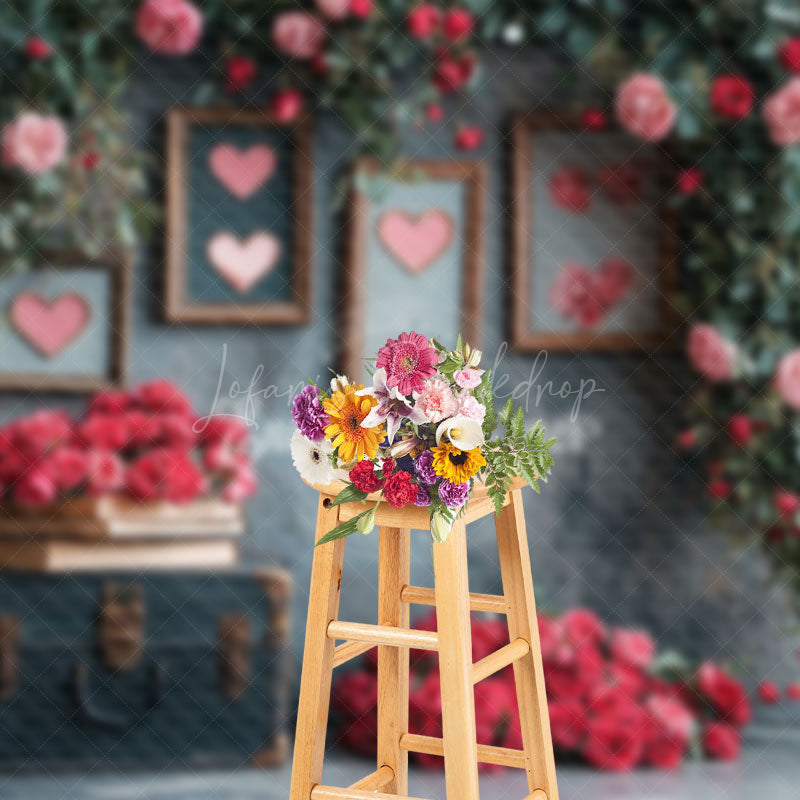 Lofaris Black Retro Wall Rose Leaves Valentines Day Backdrop