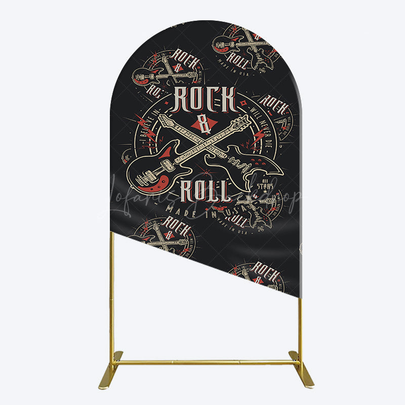 Lofaris Black Rock Roll Logo Birthday Party Arch Backdrop