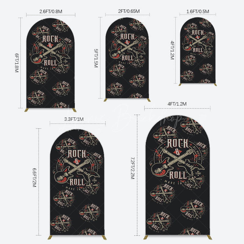 Lofaris Black Rock Roll Logo Birthday Party Arch Backdrop