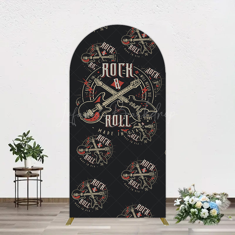 Lofaris Black Rock Roll Logo Birthday Party Arch Backdrop