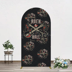 Lofaris Black Rock Roll Logo Birthday Party Arch Backdrop