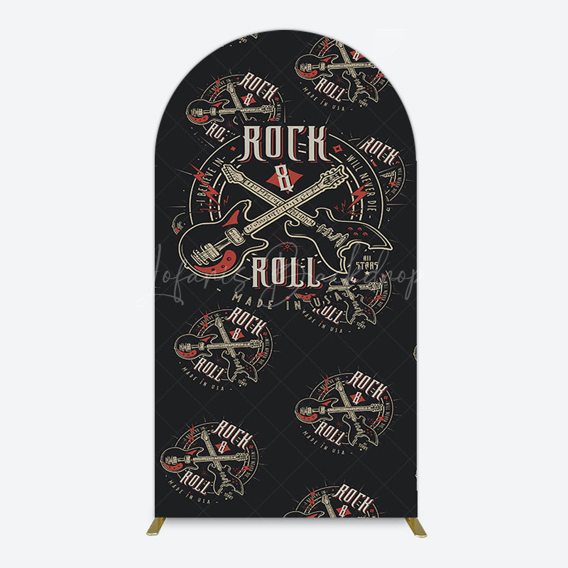 Lofaris Black Rock Roll Logo Birthday Party Arch Backdrop