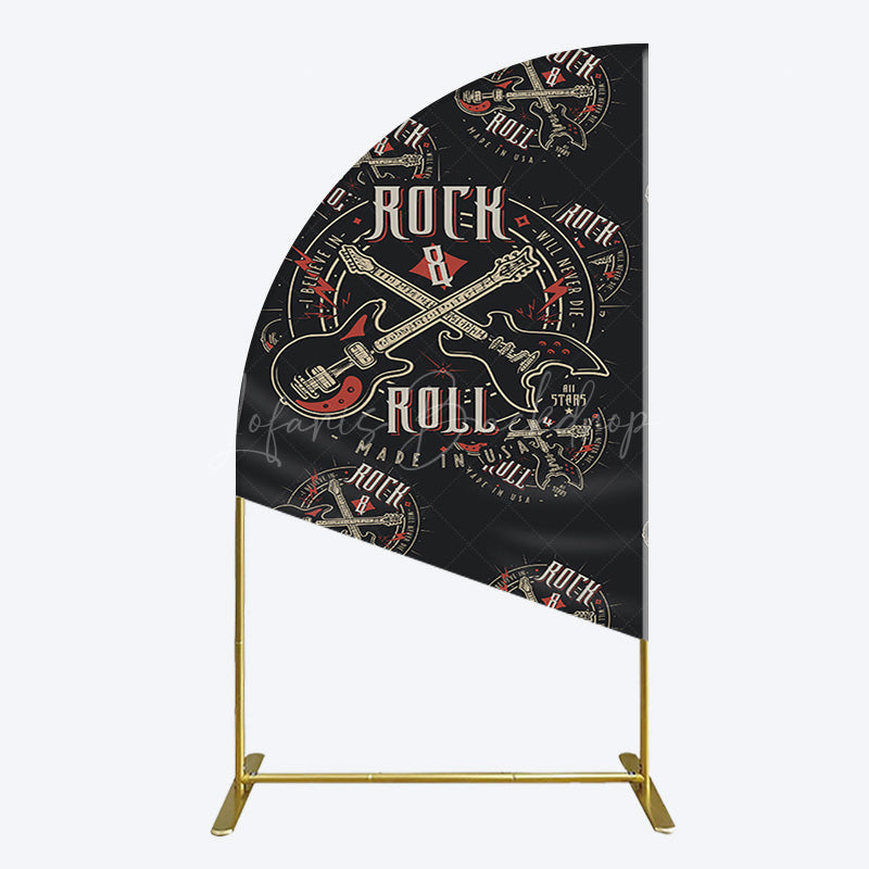 Lofaris Black Rock Roll Logo Birthday Party Half Moon Arch Backdrop