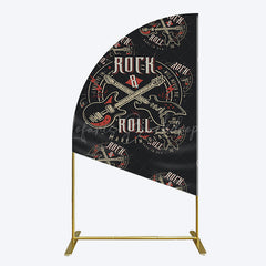 Lofaris Black Rock Roll Logo Birthday Party Half Moon Arch Backdrop