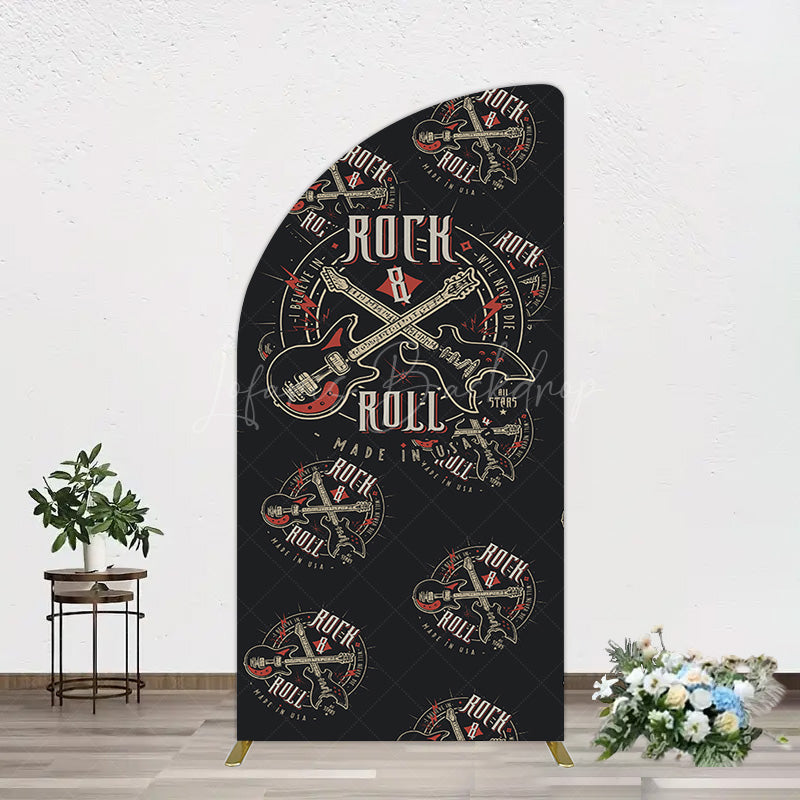 Lofaris Black Rock Roll Logo Birthday Party Half Moon Arch Backdrop