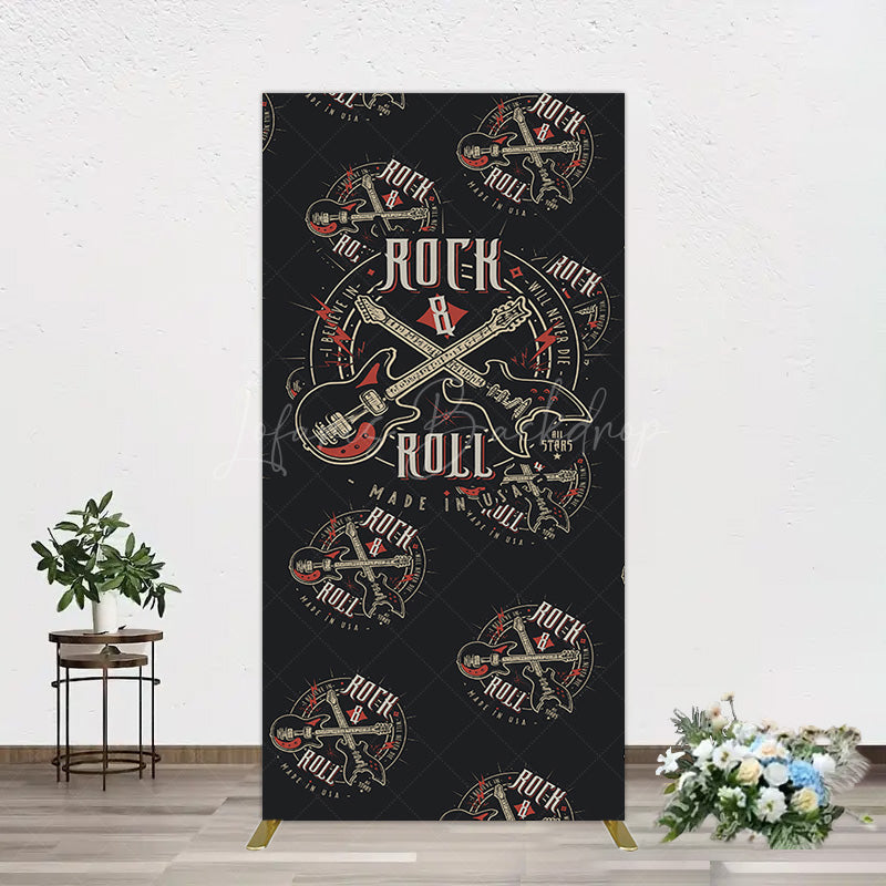 Lofaris Black Rock Roll Logo Birthday Party Rectangle Backdrop