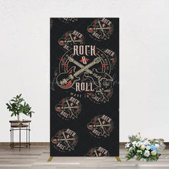 Lofaris Black Rock Roll Logo Birthday Party Rectangle Backdrop