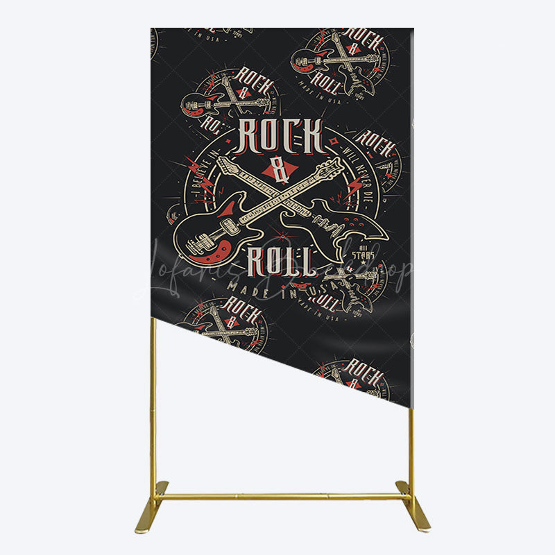 Lofaris Black Rock Roll Logo Birthday Party Rectangle Backdrop