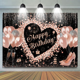 Lofaris Black Rose Gold Balloons Happy Birthday Backdrop