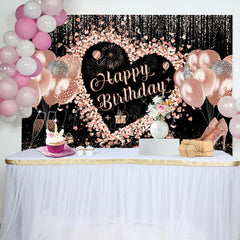 Lofaris Black Rose Gold Balloons Happy Birthday Backdrop