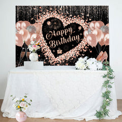 Lofaris Black Rose Gold Balloons Happy Birthday Backdrop