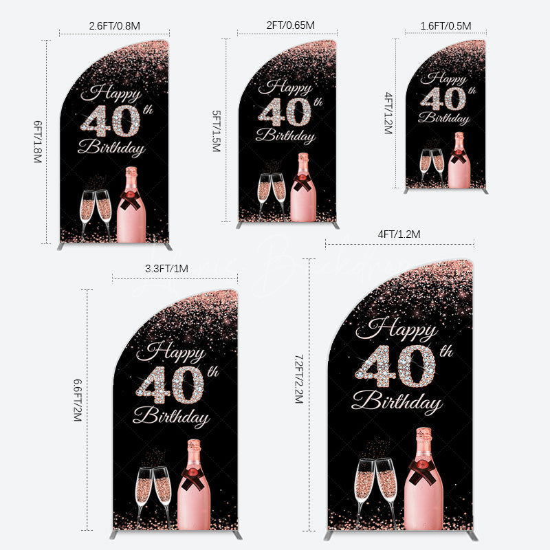Lofaris Black Rose Gold Glitter 40th Birthday Half Moon Arch Backdrop