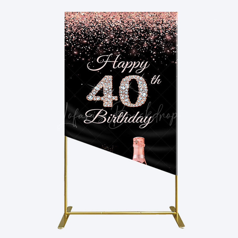 Lofaris Black Rose Gold Glitter 40th Birthday Rectangle Backdrop
