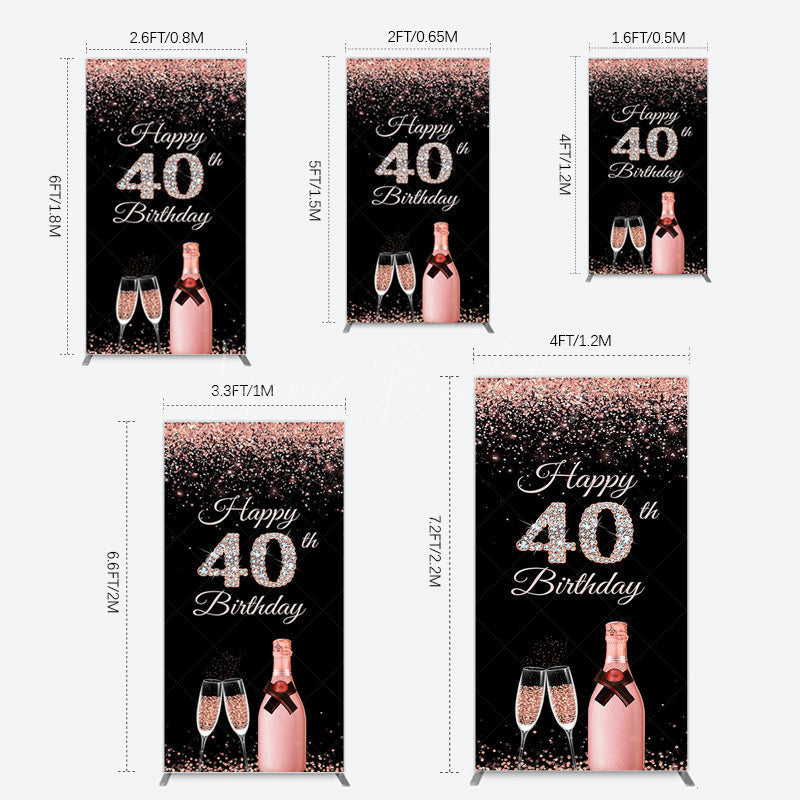 Lofaris Black Rose Gold Glitter 40th Birthday Rectangle Backdrop