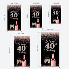 Lofaris Black Rose Gold Glitter 40th Birthday Rectangle Backdrop