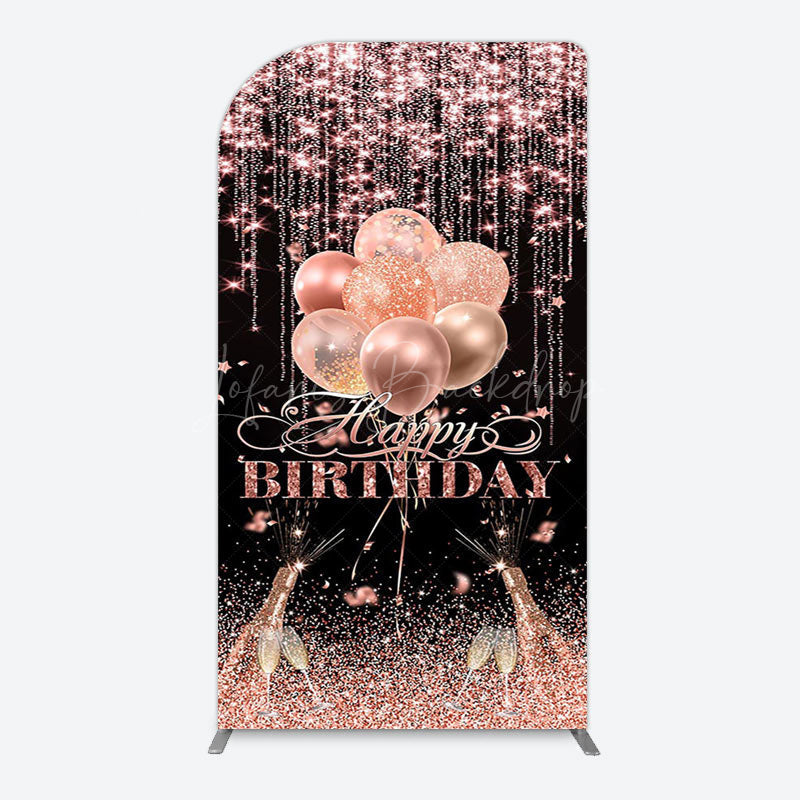 Lofaris Black Rose Gold Glitter Cheer Birthday Arch Backdrop