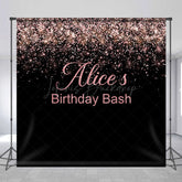 Lofaris Black Rose Gold Glitter Custom Name Birthday Backdrop
