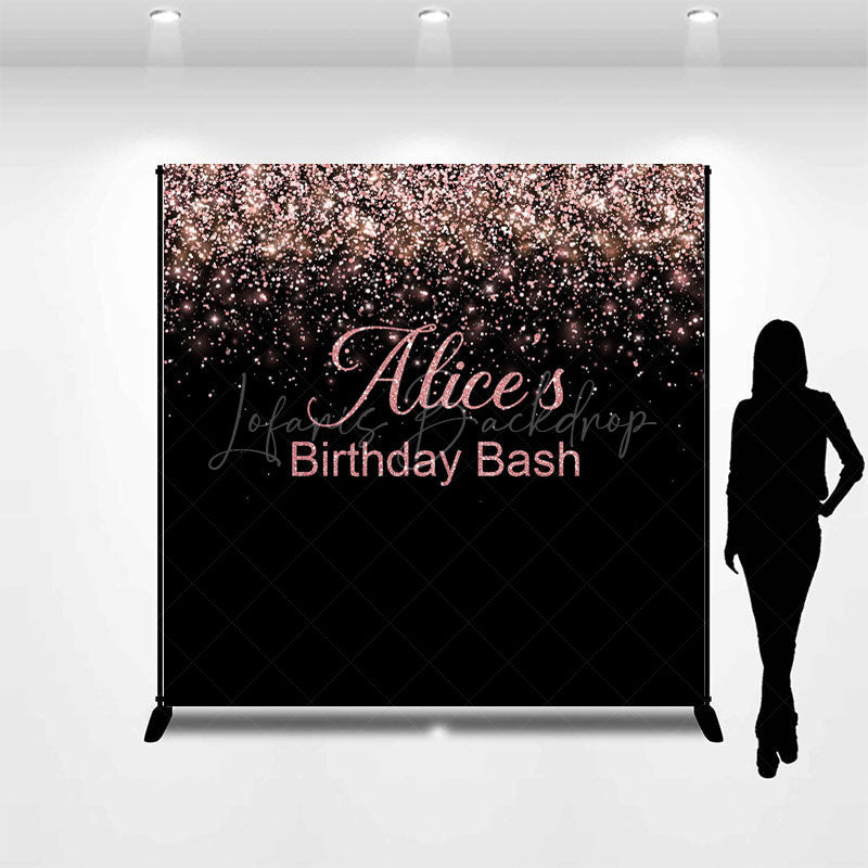 Lofaris Black Rose Gold Glitter Custom Name Birthday Backdrop