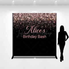 Lofaris Black Rose Gold Glitter Custom Name Birthday Backdrop