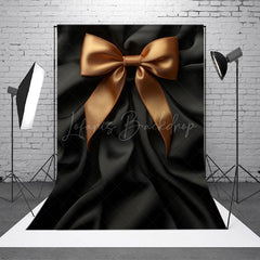 Lofaris Black Satin Gold Bow Tie Retro Wall Photo Backdrop