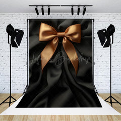 Lofaris Black Satin Gold Bow Tie Retro Wall Photo Backdrop