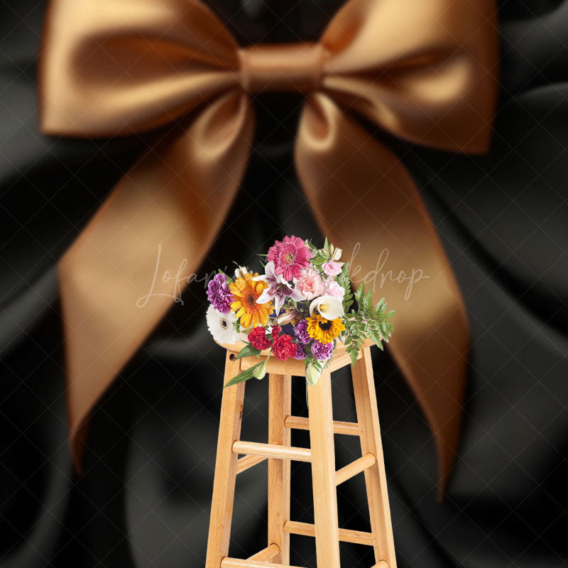 Lofaris Black Satin Gold Bow Tie Retro Wall Photo Backdrop