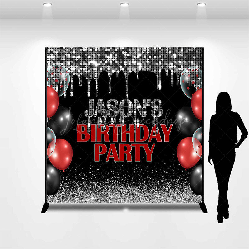 Lofaris Black Silver Balloons Custom Name Birthday Backdrop