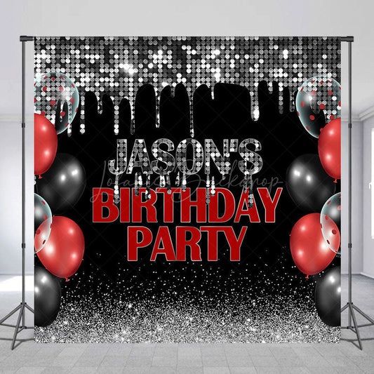 Lofaris Black Silver Balloons Custom Name Birthday Backdrop