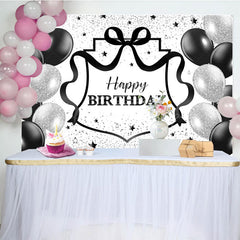 Lofaris Black Silver Balloons Glitter Happy Birthday Backdrop