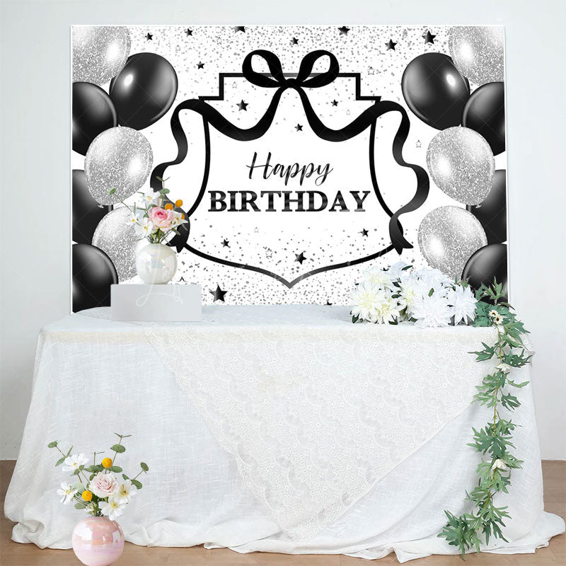 Lofaris Black Silver Balloons Glitter Happy Birthday Backdrop