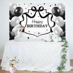 Lofaris Black Silver Balloons Glitter Happy Birthday Backdrop