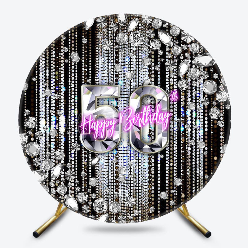 Lofaris Black Silver Diamonds Round 50th Birthday Backdrop