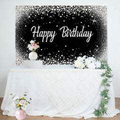 Lofaris Black Silver Diamonds Sparkle Happy Birthday Backdrop