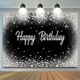 Lofaris Black Silver Diamonds Sparkle Happy Birthday Backdrop