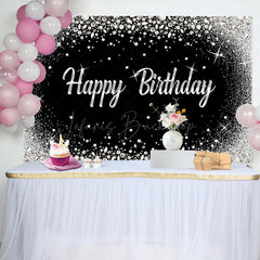 Lofaris Black Silver Diamonds Sparkle Happy Birthday Backdrop