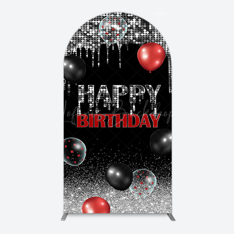 Lofaris Black Silver Glitter Balloons Birthday Arch Backdrop