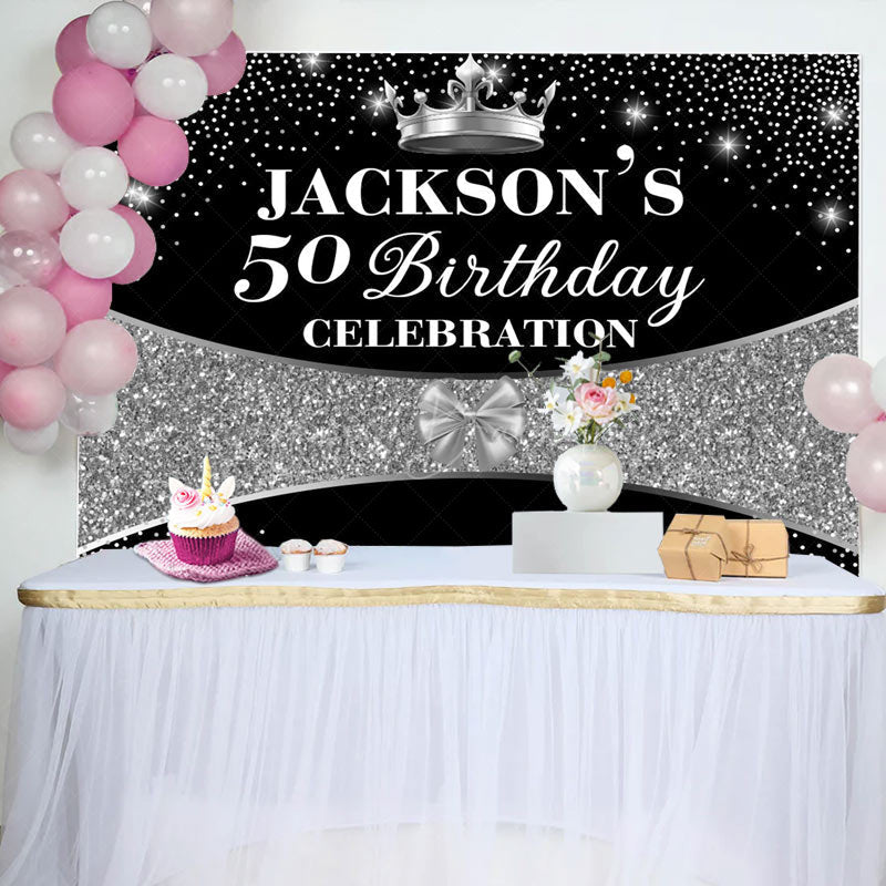 Lofaris Black Silver Glitter Crown 50th Birthday Backdrop