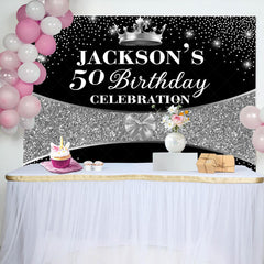 Lofaris Black Silver Glitter Crown 50th Birthday Backdrop