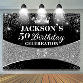 Lofaris Black Silver Glitter Crown 50th Birthday Backdrop