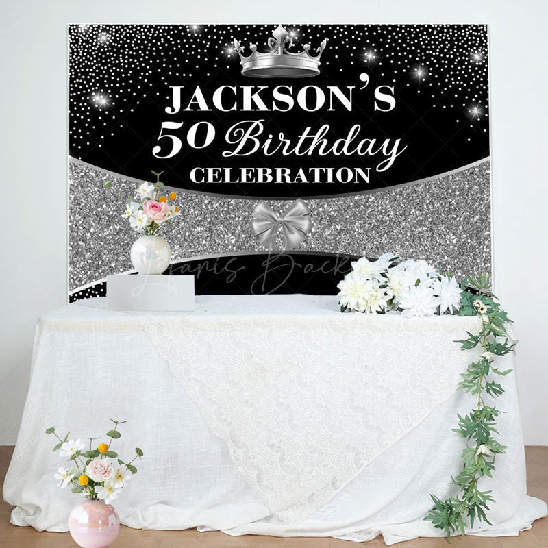 Lofaris Black Silver Glitter Crown 50th Birthday Backdrop