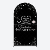 Lofaris Black Silver Glitter RN Graduation Party Arch Backdrop
