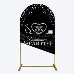 Lofaris Black Silver Glitter RN Graduation Party Arch Backdrop
