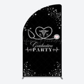 Lofaris Black Silver Glitter RN Graduation Party Half Moon Arch Backdrop