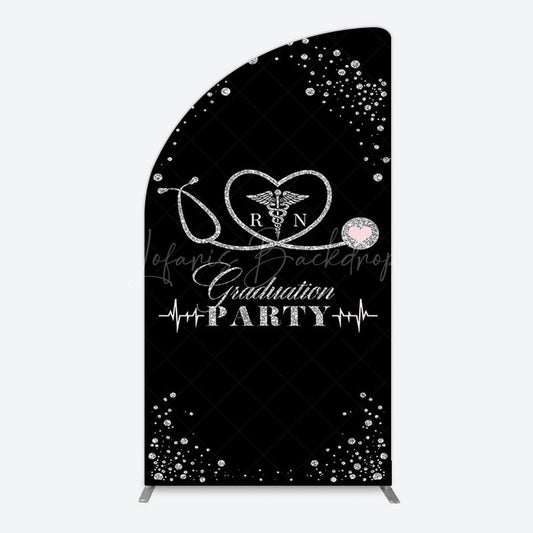 Lofaris Black Silver Glitter RN Graduation Party Half Moon Arch Backdrop