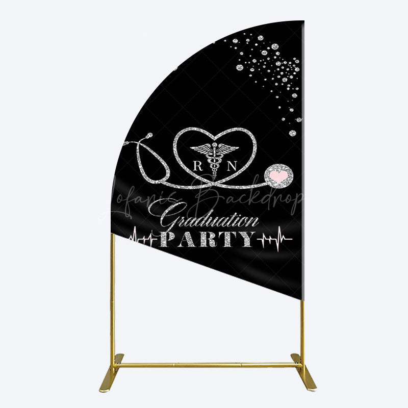 Lofaris Black Silver Glitter RN Graduation Party Half Moon Arch Backdrop