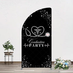 Lofaris Black Silver Glitter RN Graduation Party Half Moon Arch Backdrop