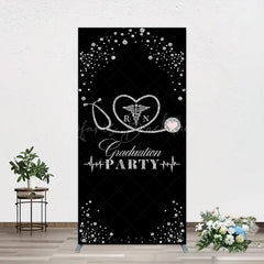 Lofaris Black Silver Glitter RN Graduation Party Rectangle Backdrop